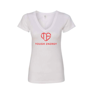 White and Red Women’s V-Neck Tough Energy T-Shirt